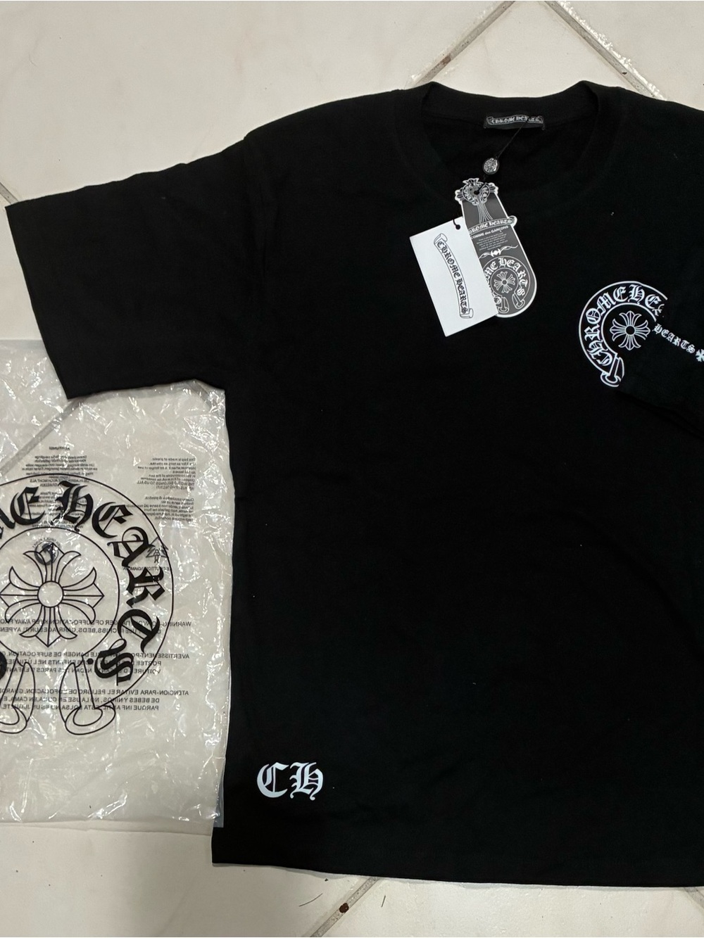 Chrome Hearts Black Tee with White Gothic Logos